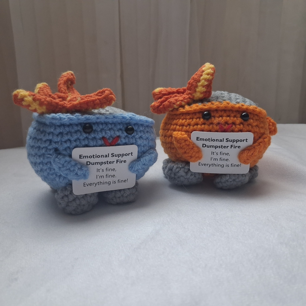 Crocheted Emotional Support Dumpster Fire Plushies